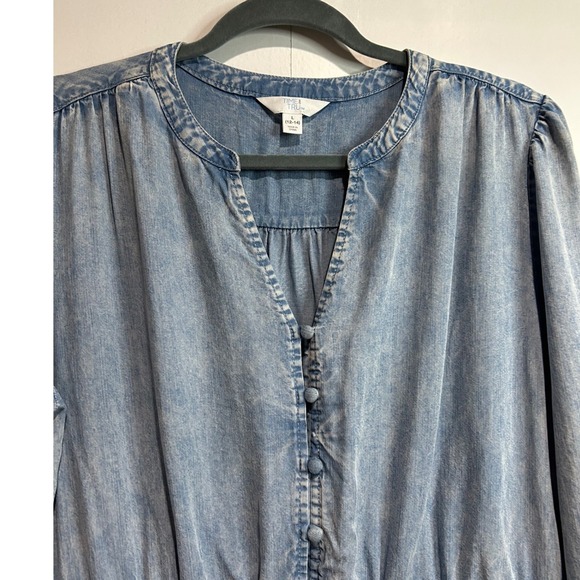Time and Tru Women's Denim‎ Blue Chambray Shirt Dress Size Large Pockets - Picture 2 of 8